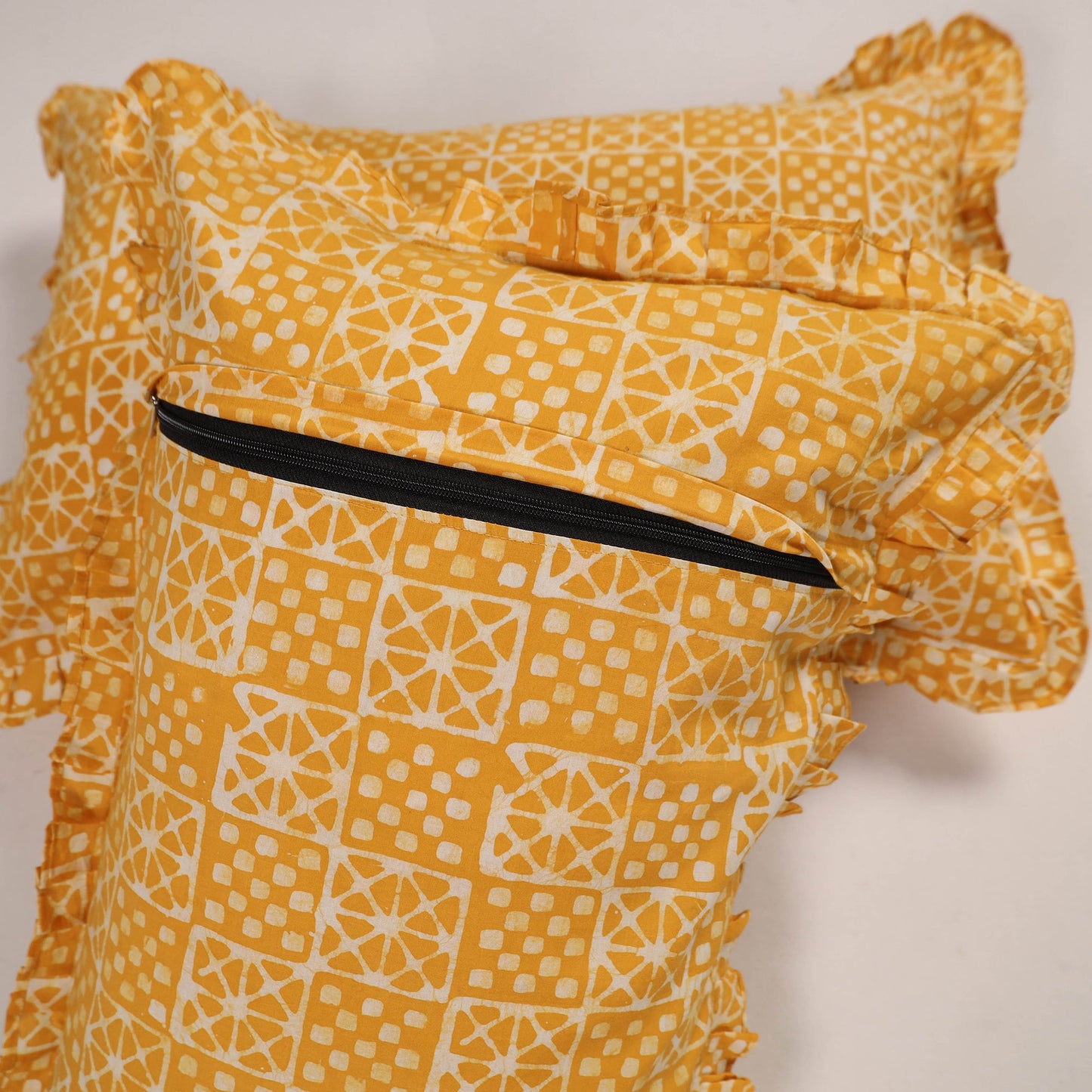 Yellow - set of 2 handcrafted cotton frill pillow covers 08