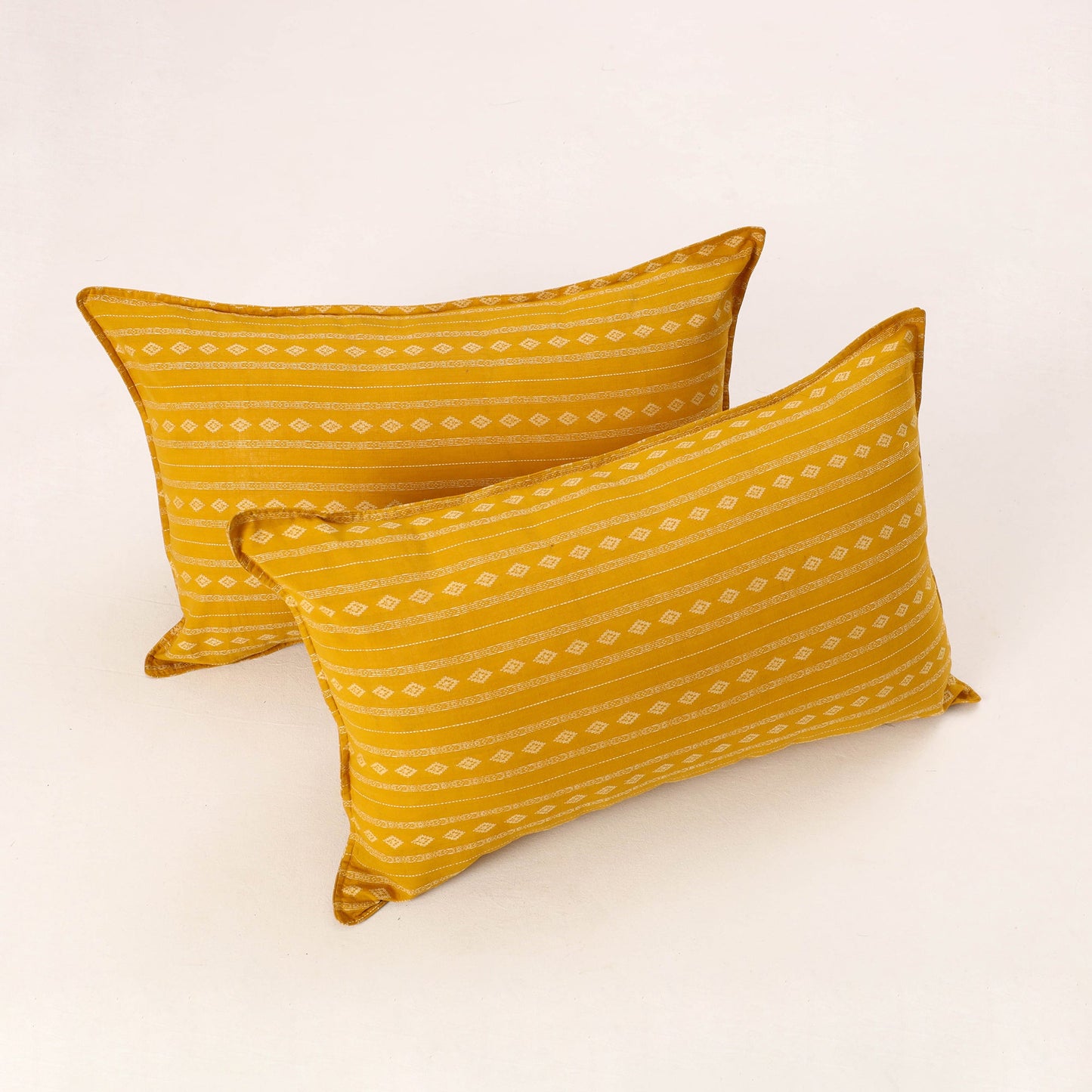 Yellow Set of 2 Jacquard Cotton Pillow Covers