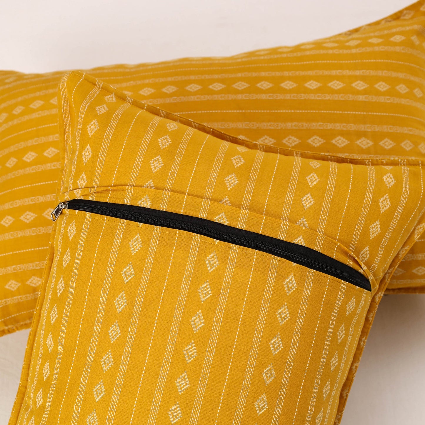 Yellow Set of 2 Jacquard Cotton Pillow Covers