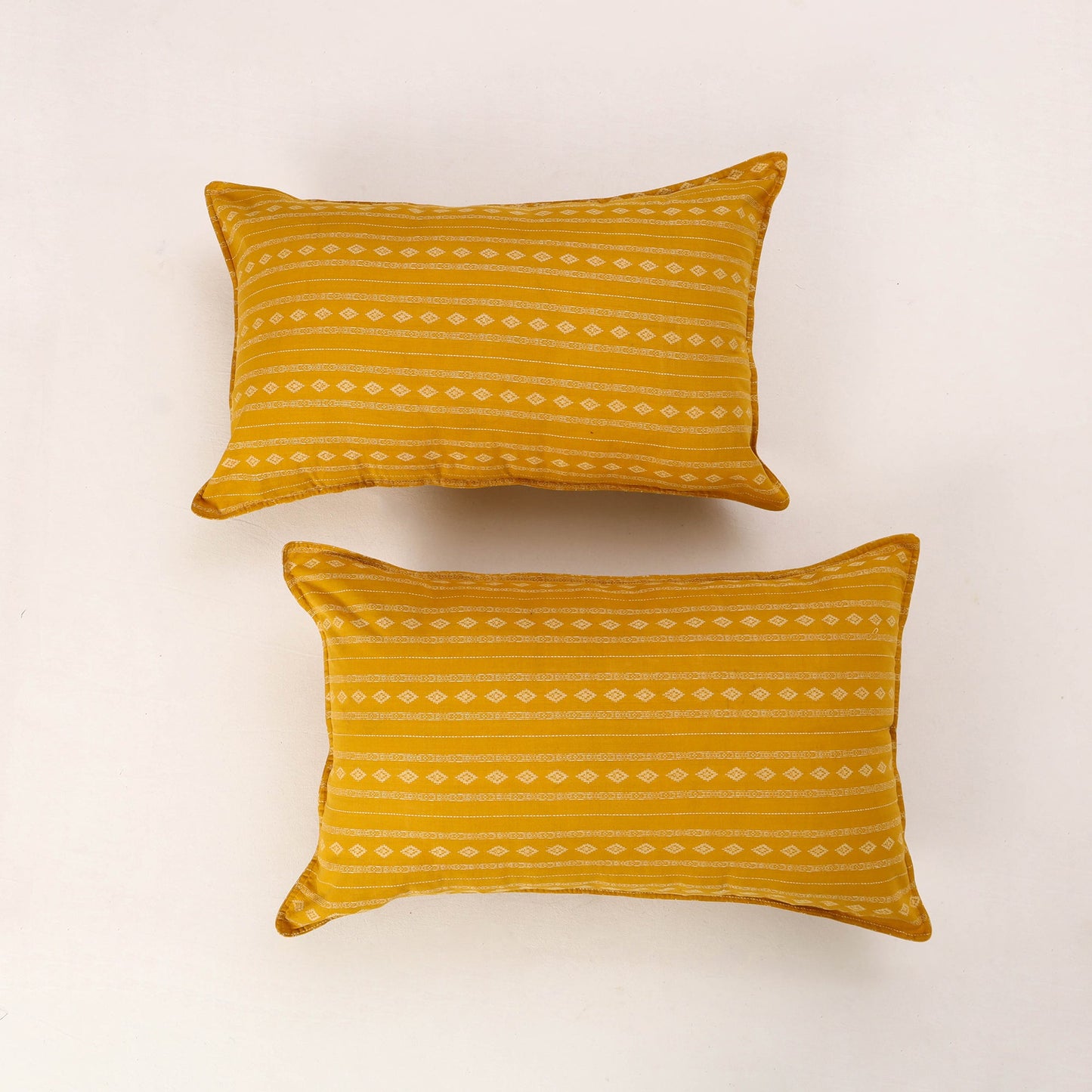 Yellow Set of 2 Jacquard Cotton Pillow Covers