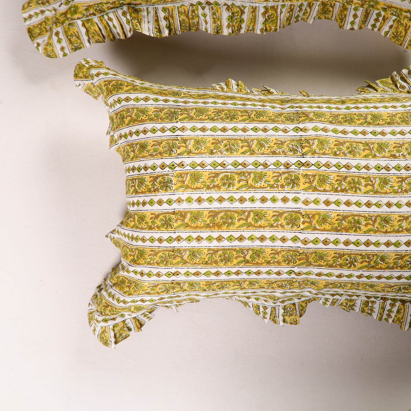 Yellow - set of 2 sanganeri cotton frill pillow covers 23