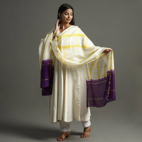  Shibori Tie-Dye Handloom Chanderi Silk Dupatta with Zari Border 46 