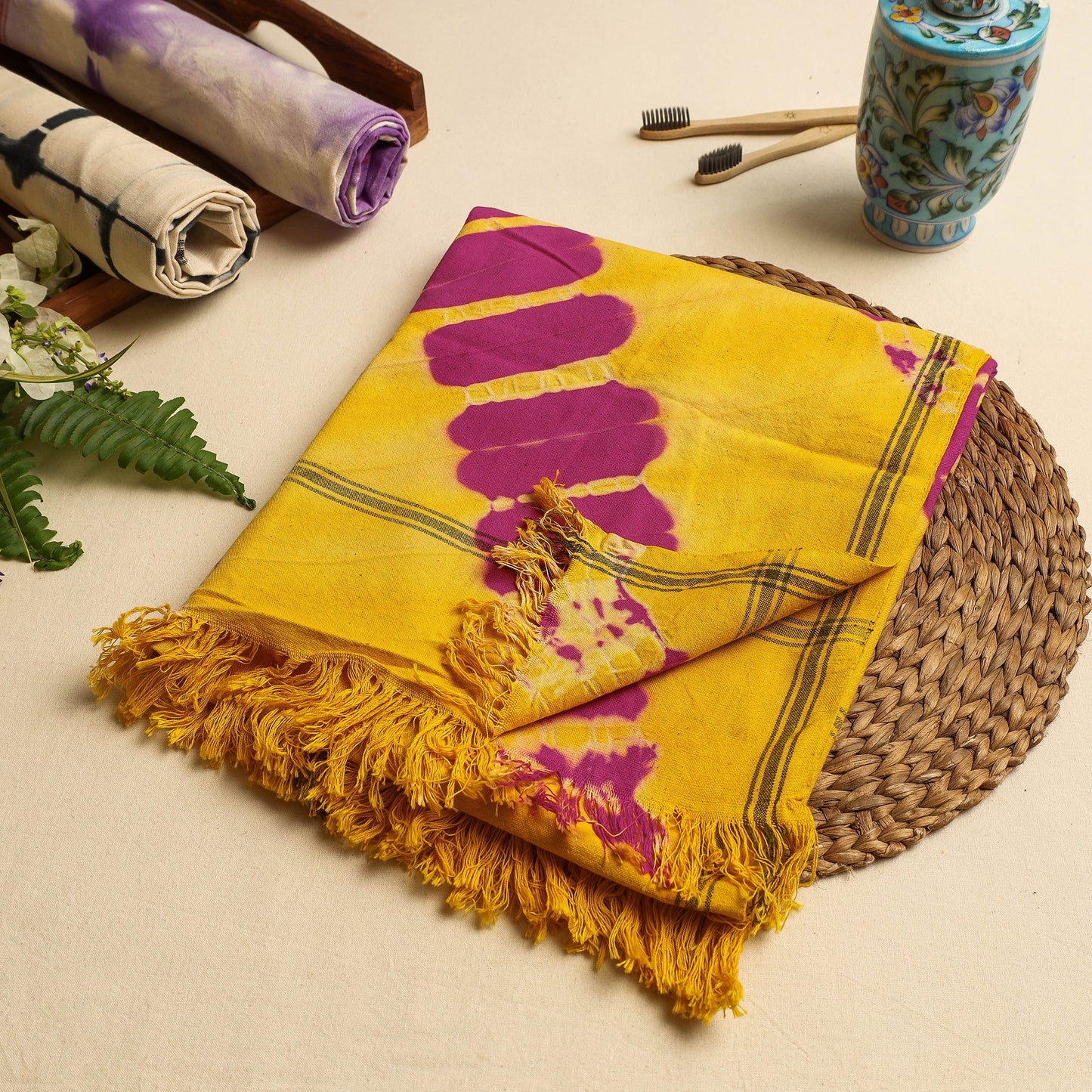 Jhiri Handloom Shibori Tie-Dye Pure Cotton Towel 