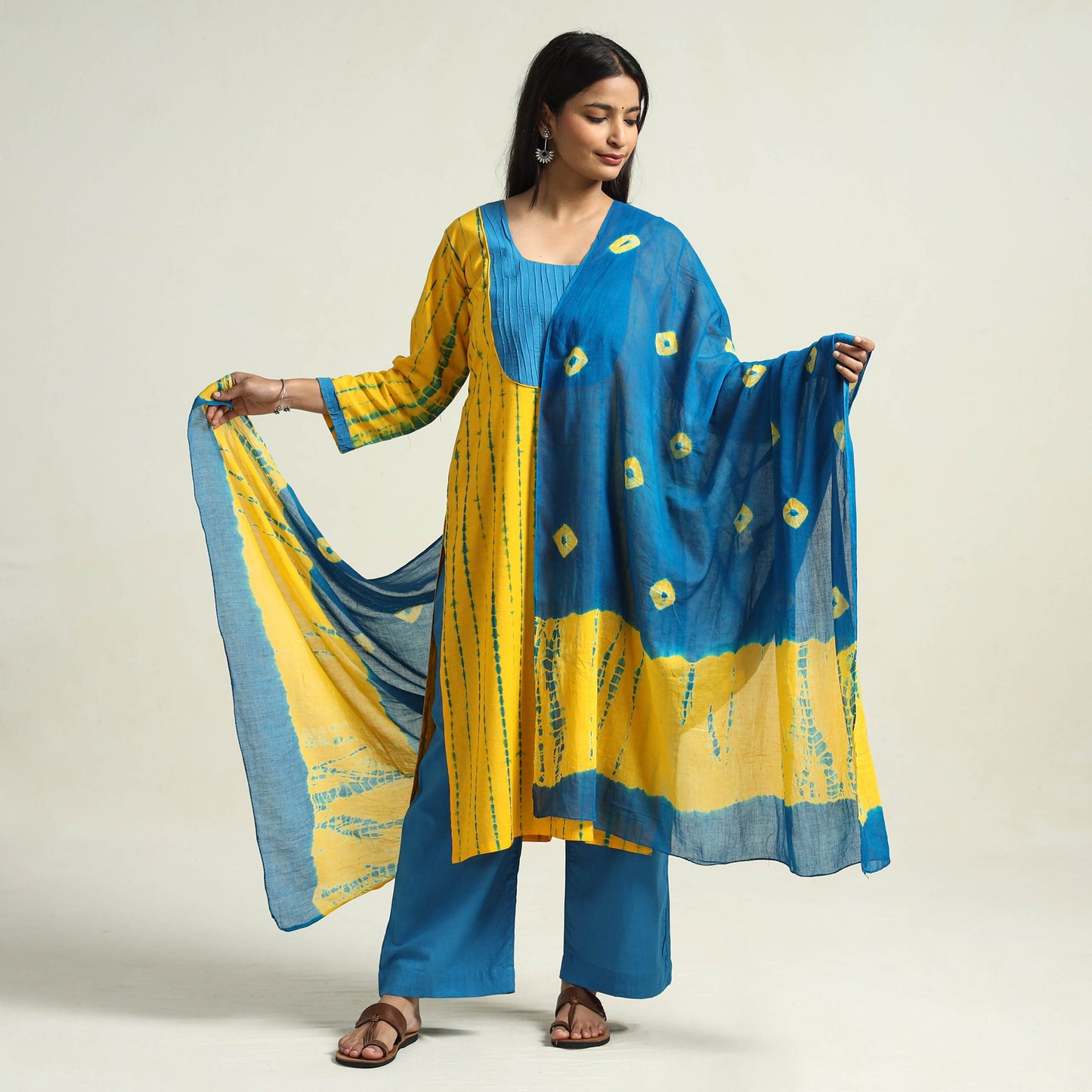 Shibori Kurta with Palazzo & Dupatta Set
