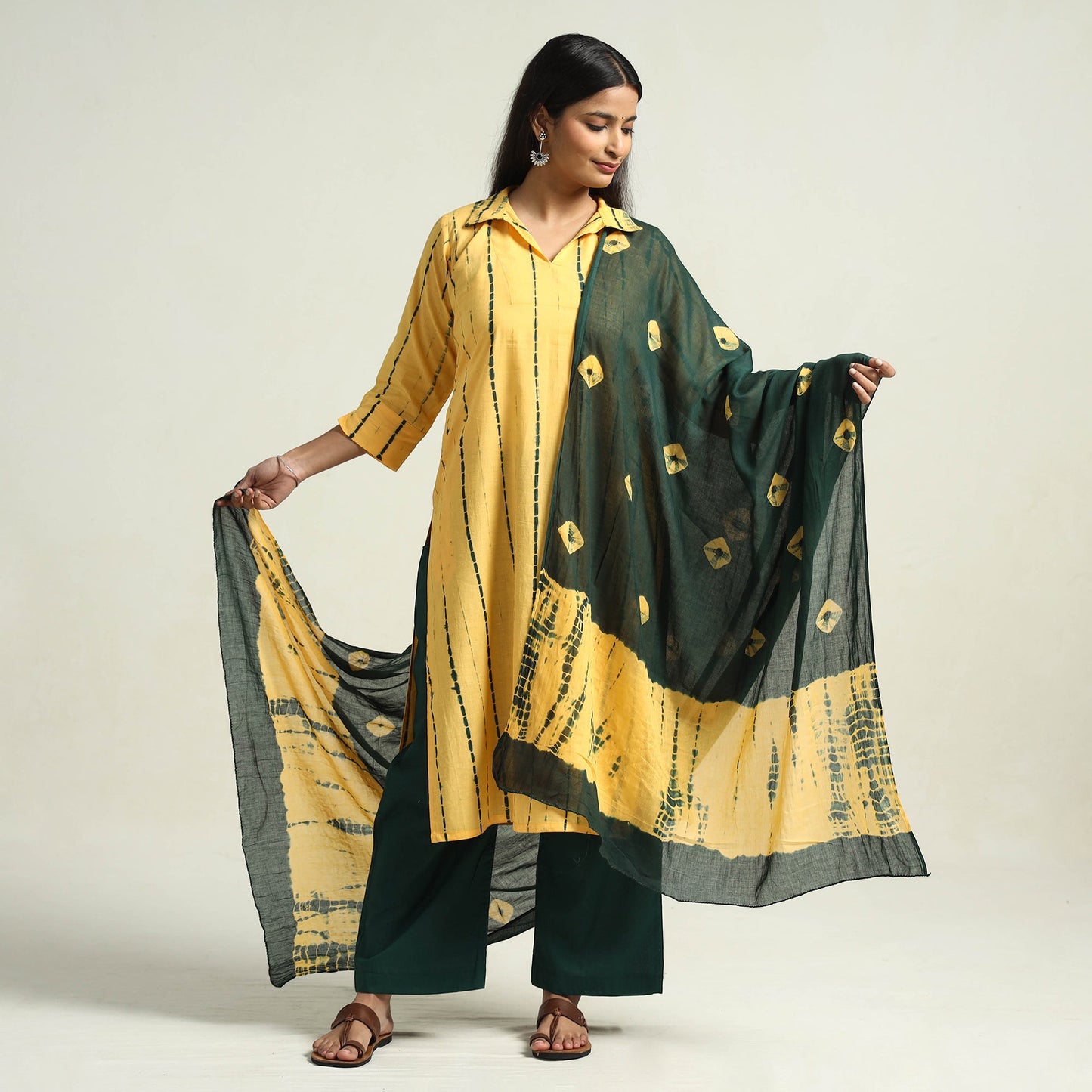 Shibori Kurta with Palazzo & Dupatta Set
