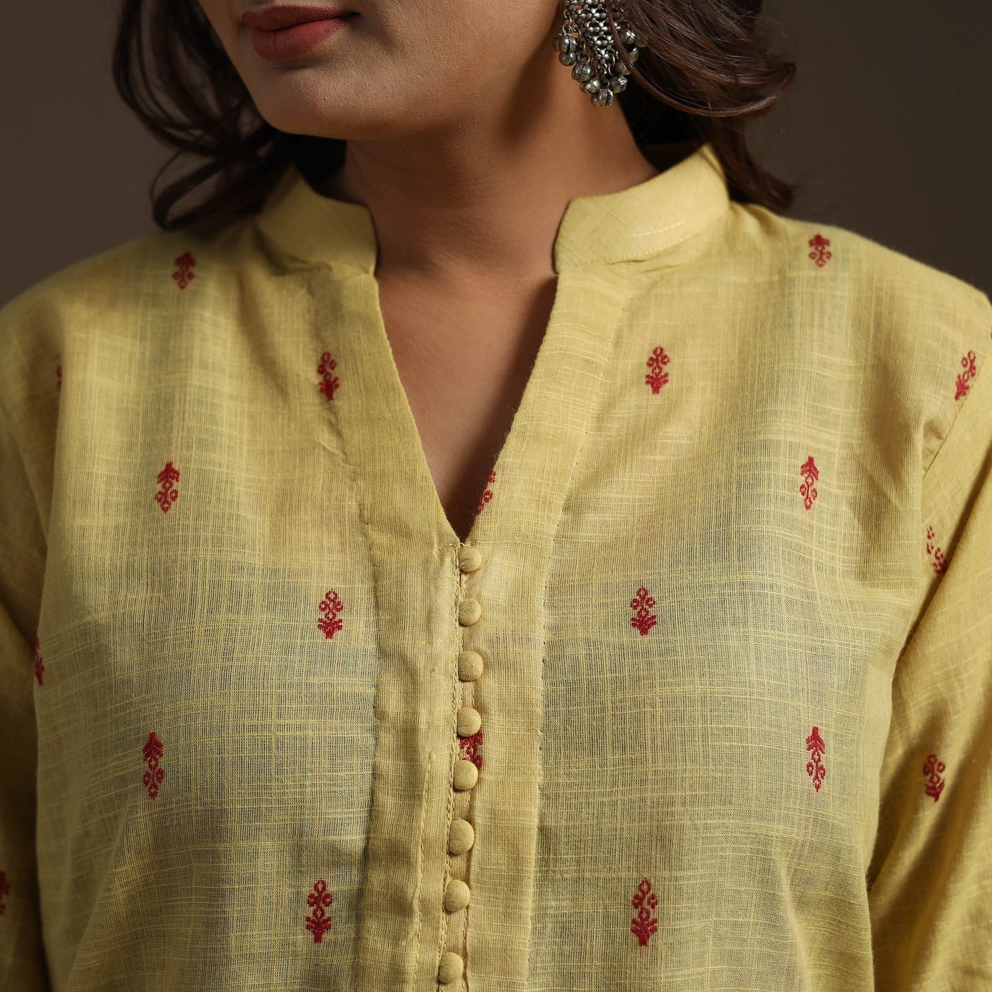 Short cotton jacquard kurta for women 21 - handcrafted