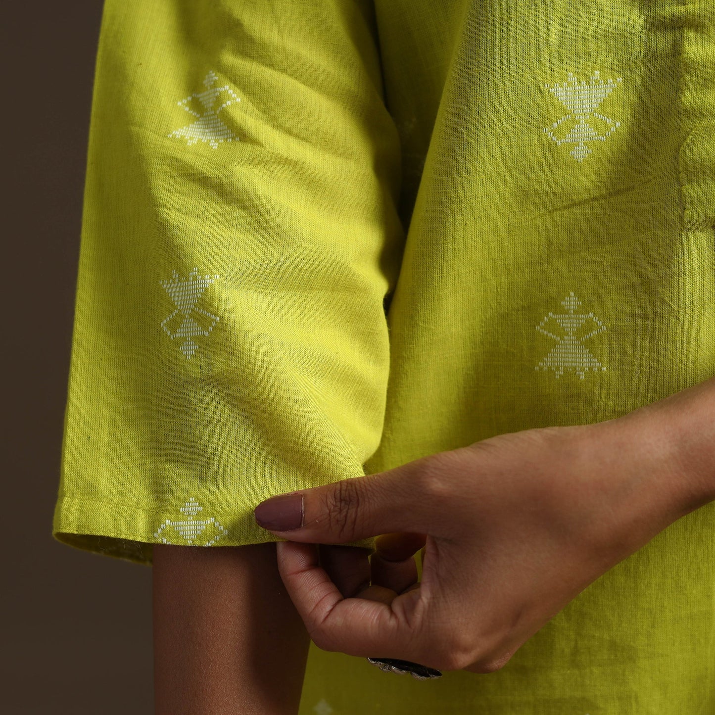 Short cotton jacquard kurta for women 22 - handcrafted