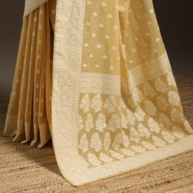 Yellow - silk cotton cutwork buti banarasi saree 57
