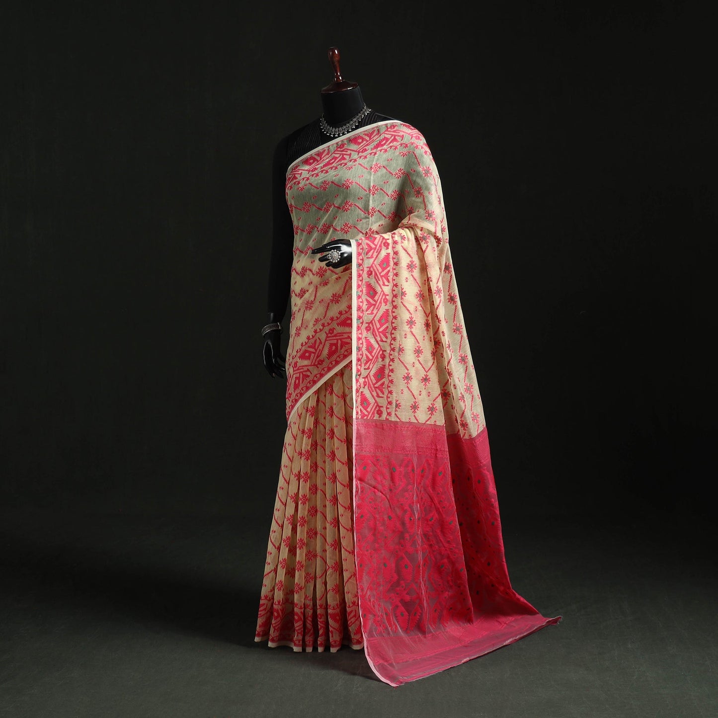 Silk cotton dhakai jamdani saree 02 - handcrafted