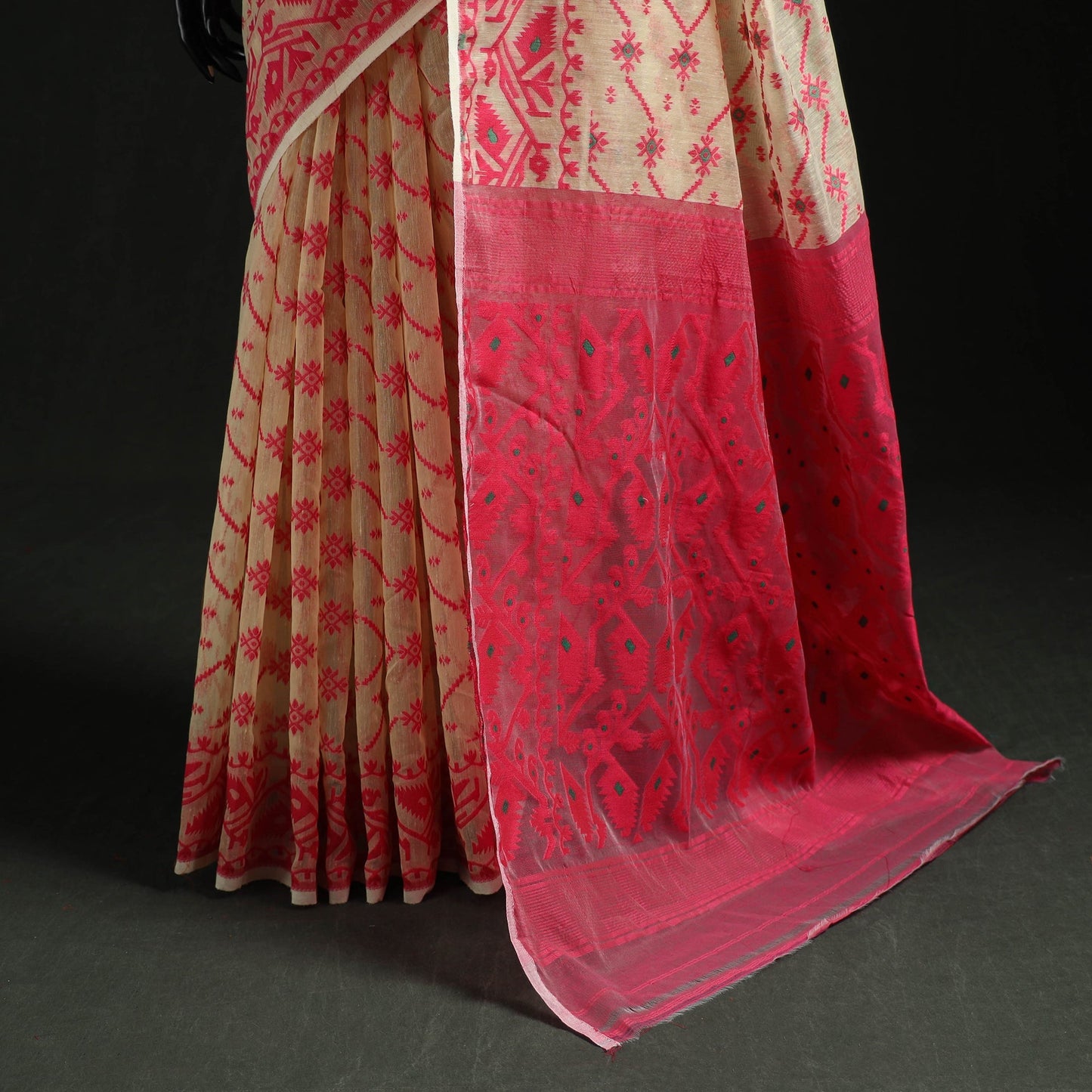 Silk cotton dhakai jamdani saree 02 - handcrafted