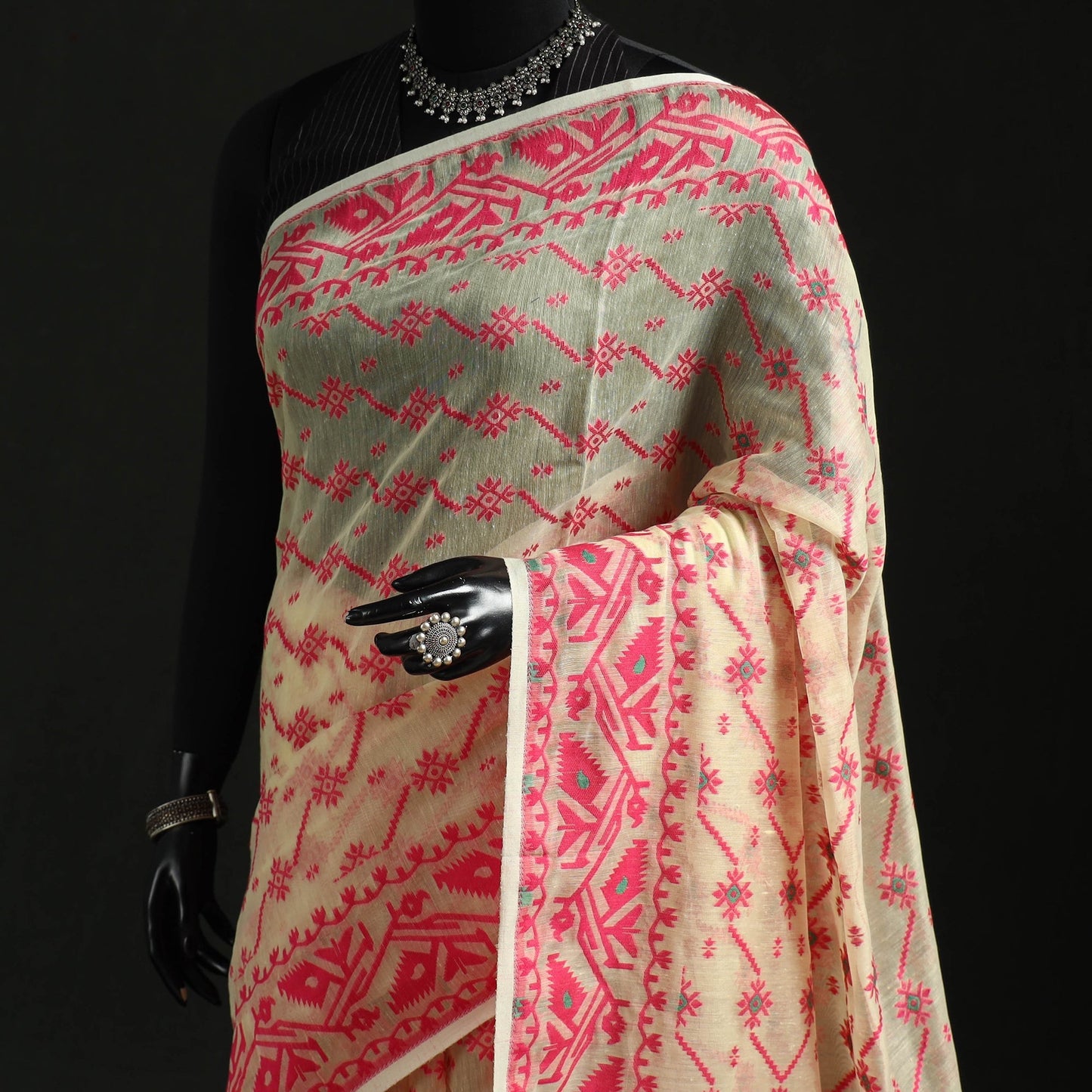 Silk cotton dhakai jamdani saree 02 - handcrafted