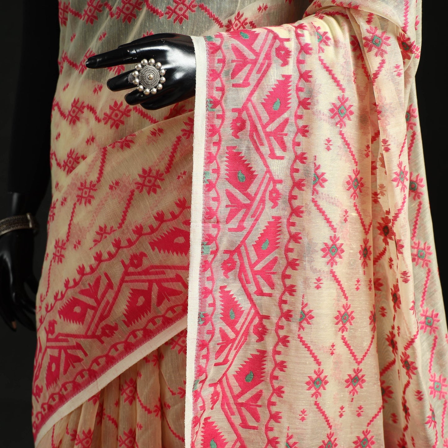 Silk cotton dhakai jamdani saree 02 - handcrafted