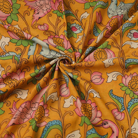 Silk Yellow Handpainted Srikalahasti Pen Kalamkari Fabric 