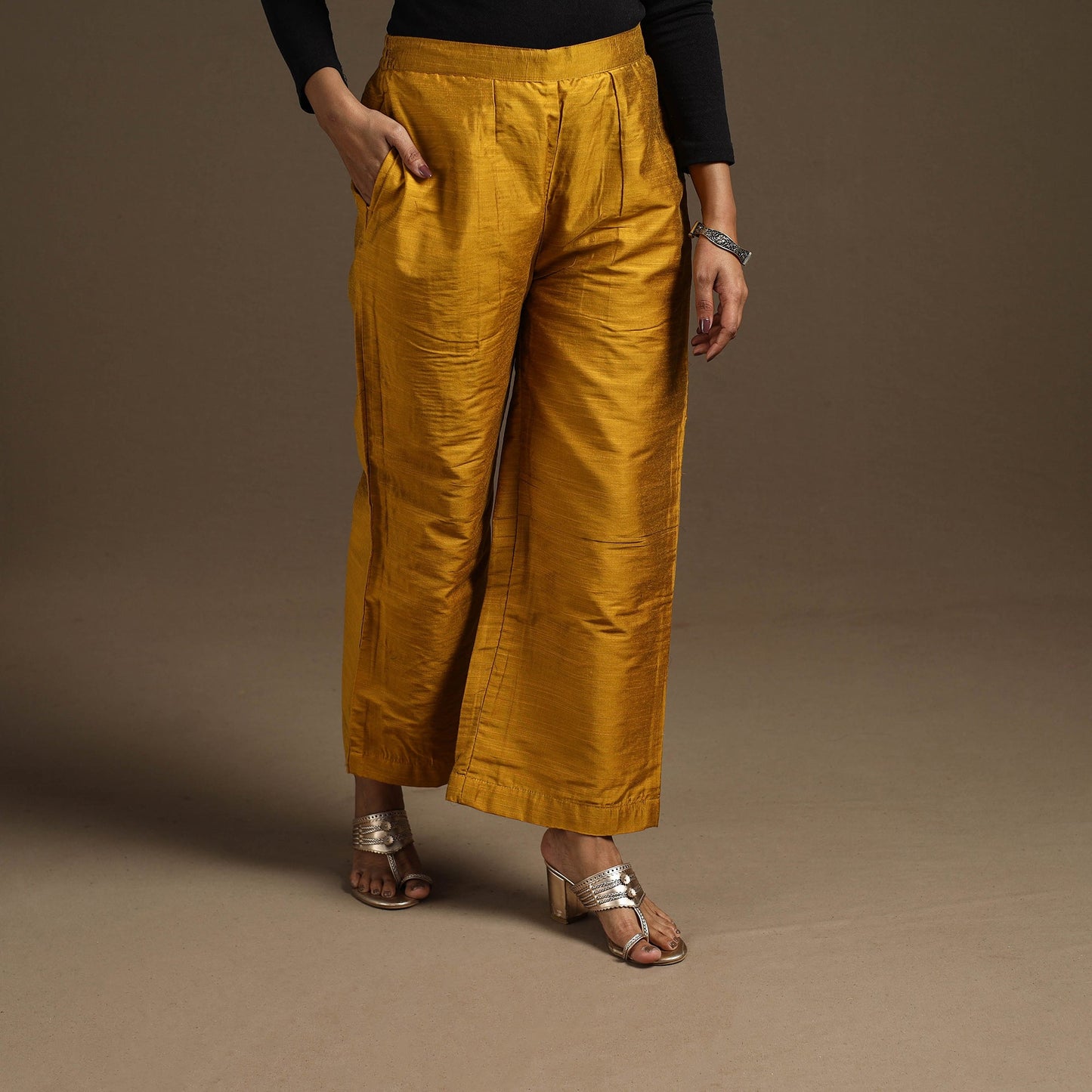 Slub silk elasticated plain palazzo 07 - handcrafted