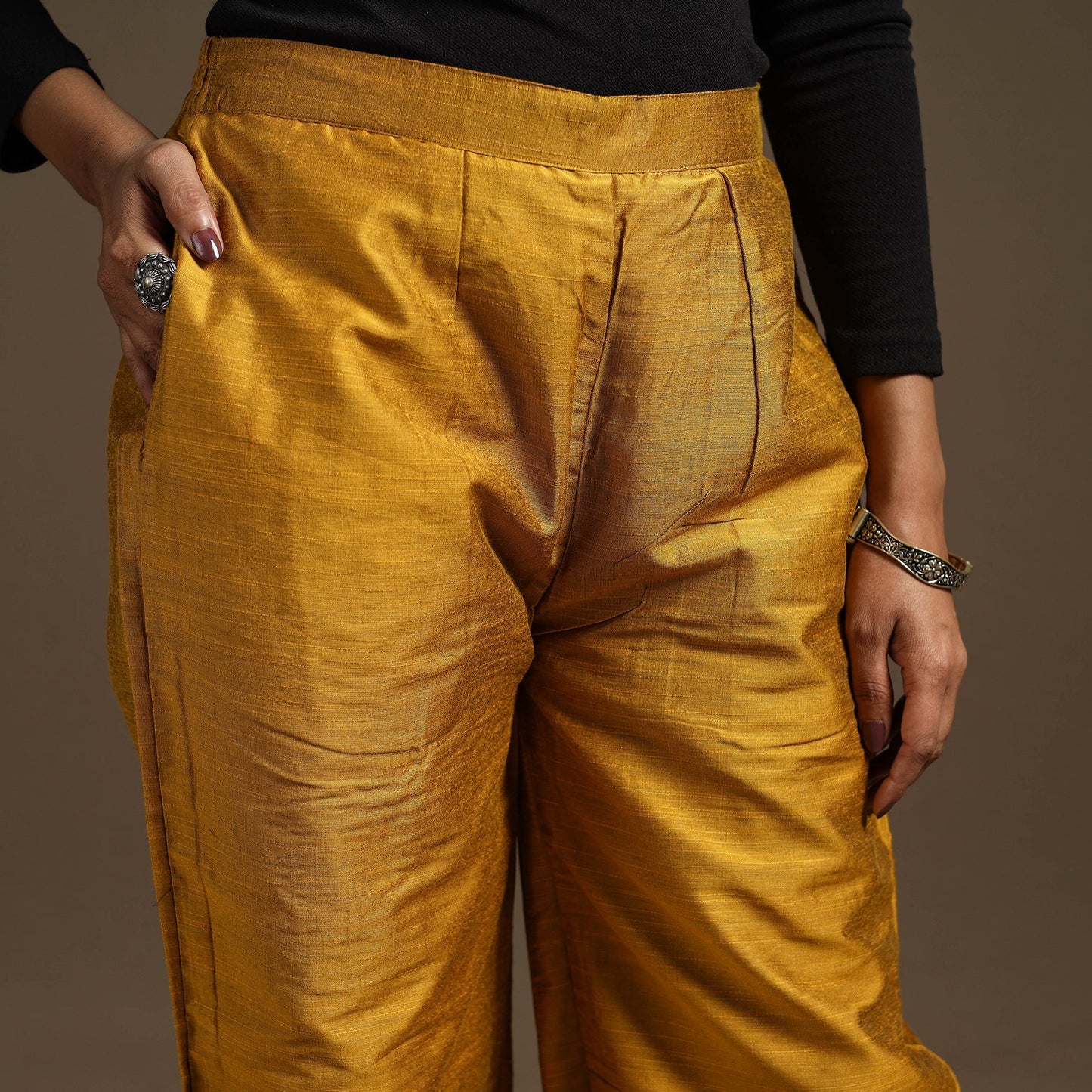 Slub silk elasticated plain palazzo 07 - handcrafted