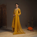Yellow - slub silk gota work plain kurta set (set of 3) 07