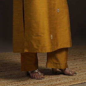 Yellow - slub silk gota work straight plain kurta 09