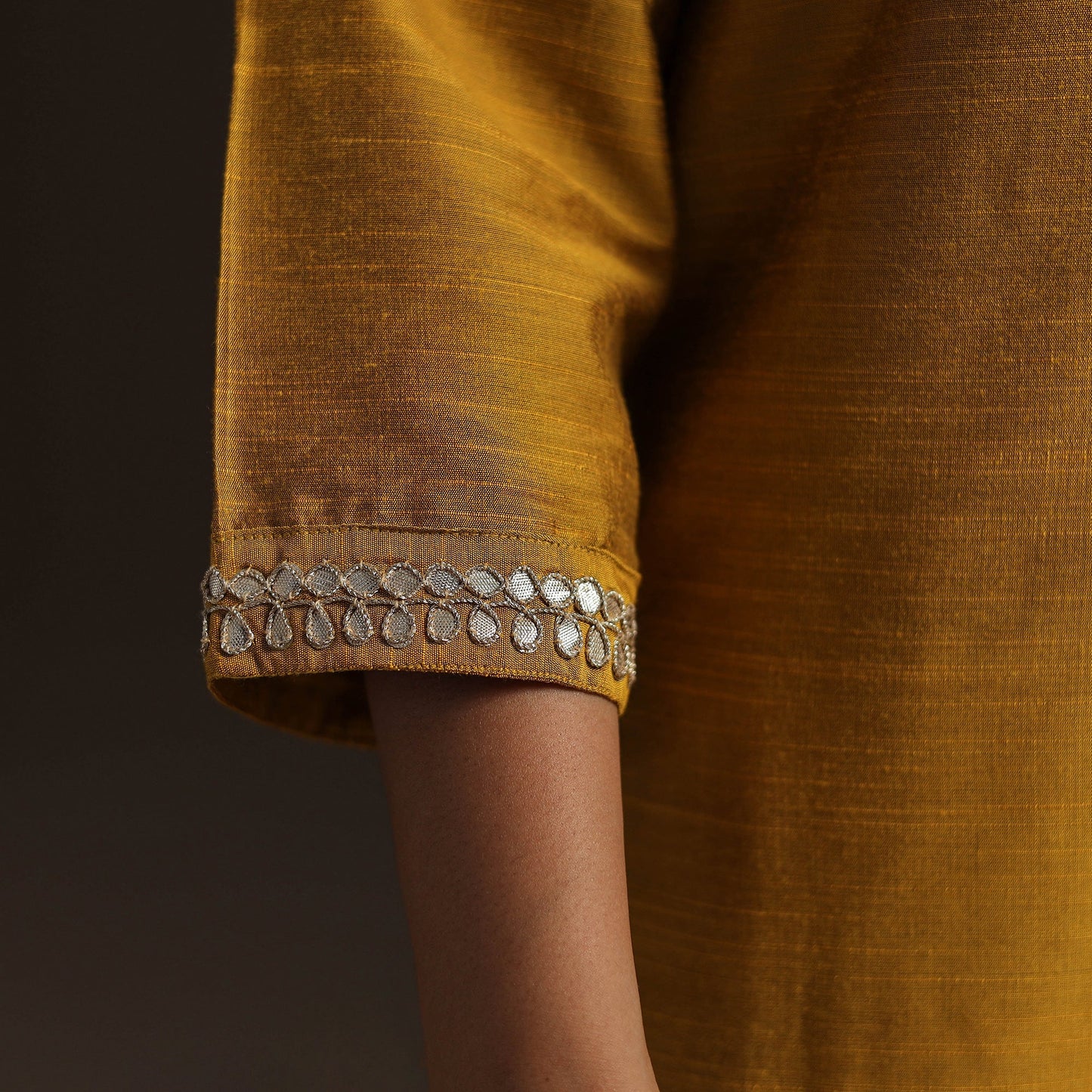 Yellow - slub silk gota work straight plain kurta 09