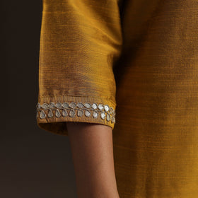 Yellow - slub silk gota work straight plain kurta 09