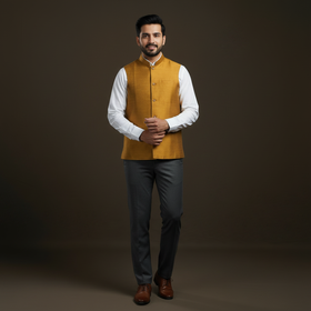 Slub silk men plain nehru jacket 01 - handcrafted
