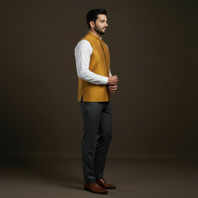Slub silk men plain nehru jacket 01 - handcrafted