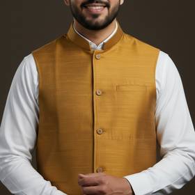 Slub silk men plain nehru jacket 01 - handcrafted