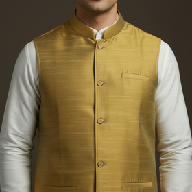 Slub silk men plain nehru jacket 11 - handcrafted