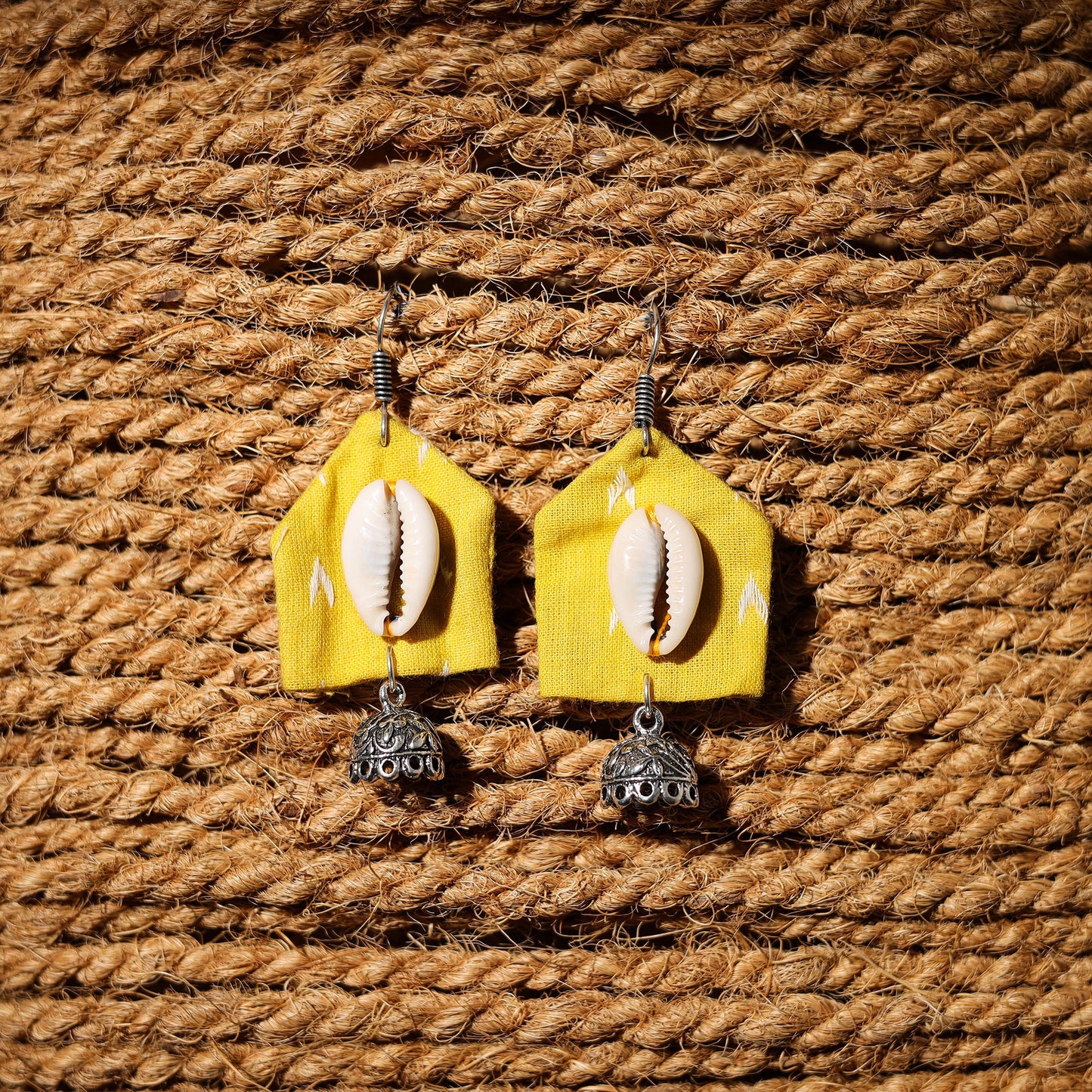 Yellow - somya handcrafted gs & shell work fabart earrings