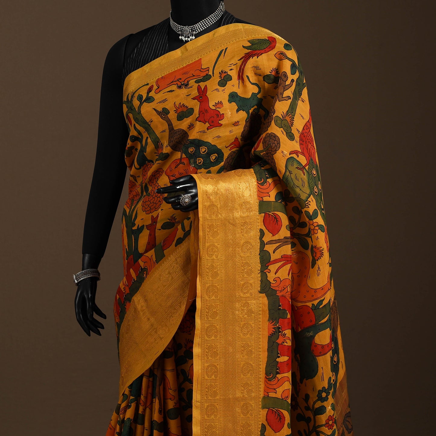 Yellow - srikalahasti handloom cotton handpainted pen