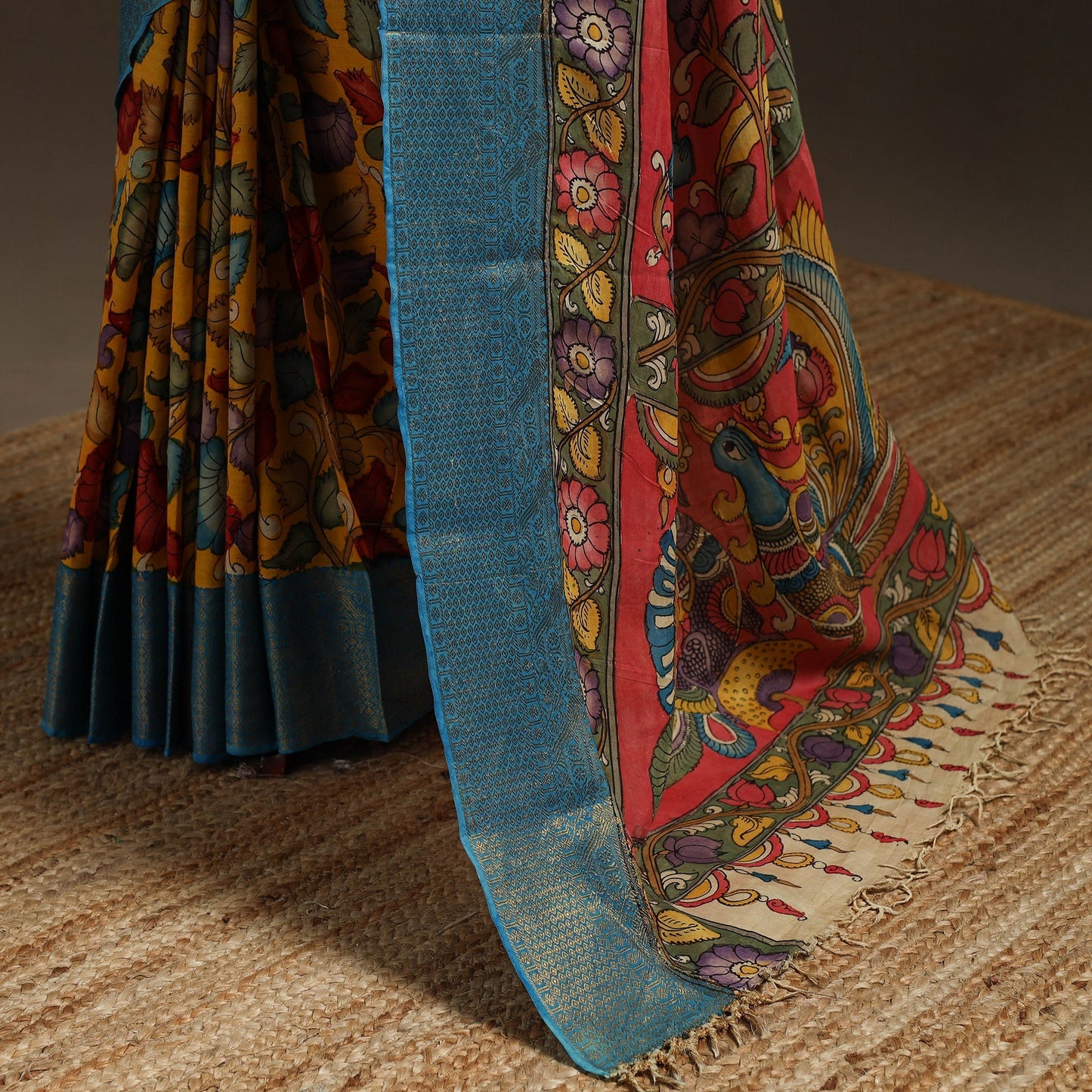 Srikalahasti handloom mangalagiri pattu silk handpainted
