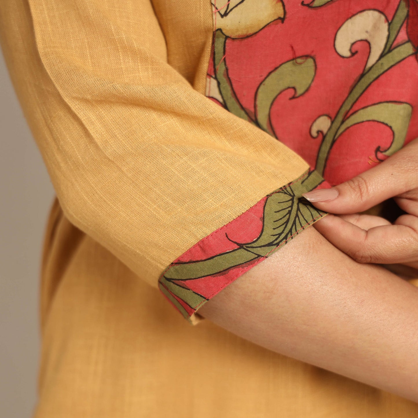  Srikalahasti Kalamkari Patchwork Plain Cotton Long Kurta 