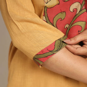  Srikalahasti Kalamkari Patchwork Plain Cotton Long Kurta 