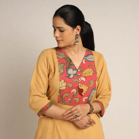  Srikalahasti Kalamkari Patchwork Plain Cotton Long Kurta 