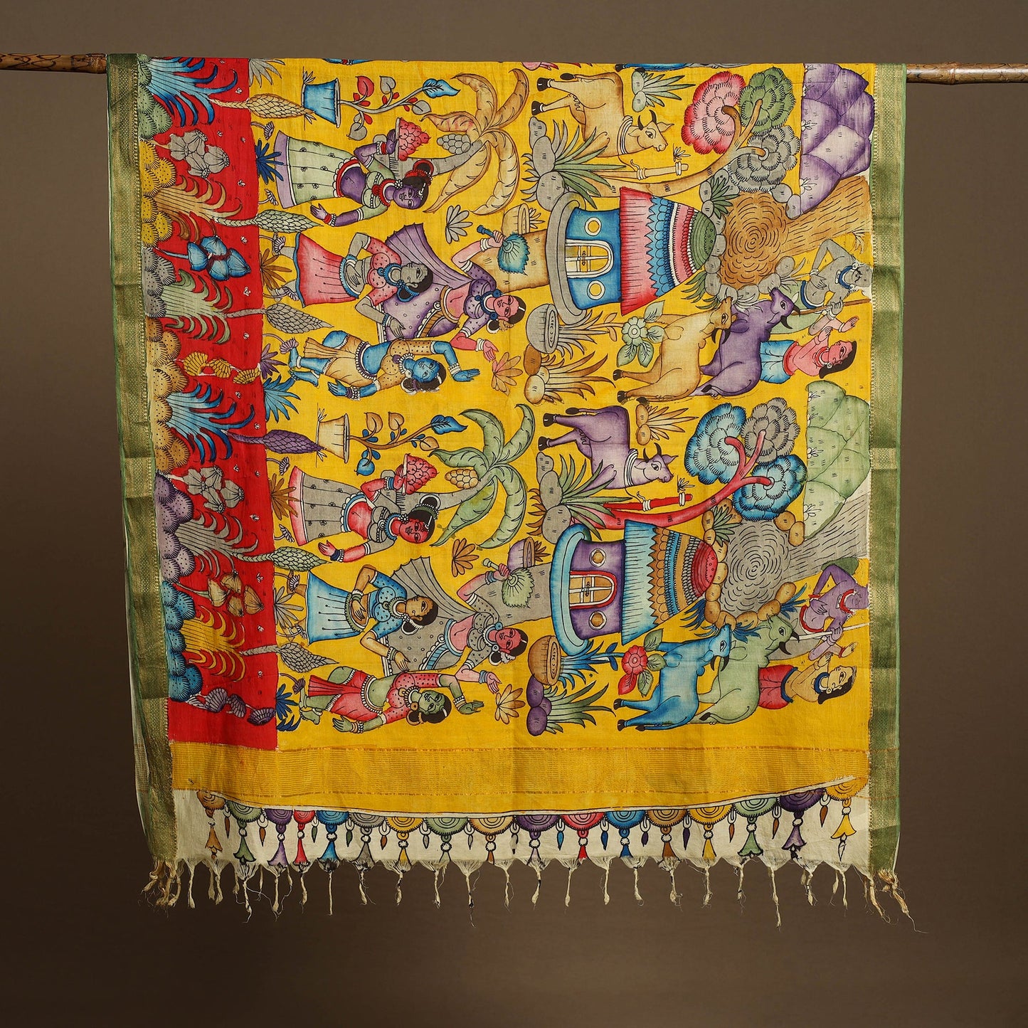Pen Work Mangalagiri Cotton Handpainted Kalamkari Dupatta
