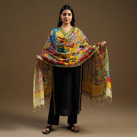 Pen Work Mangalagiri Cotton Handpainted Kalamkari Dupatta