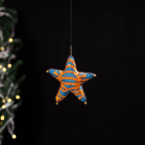 Yellow - star - hand embroidered felt christmas decor