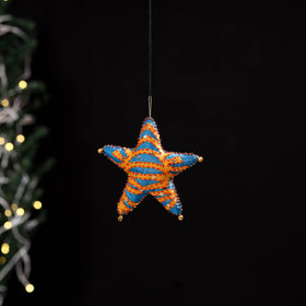 Yellow - star - hand embroidered felt christmas decor