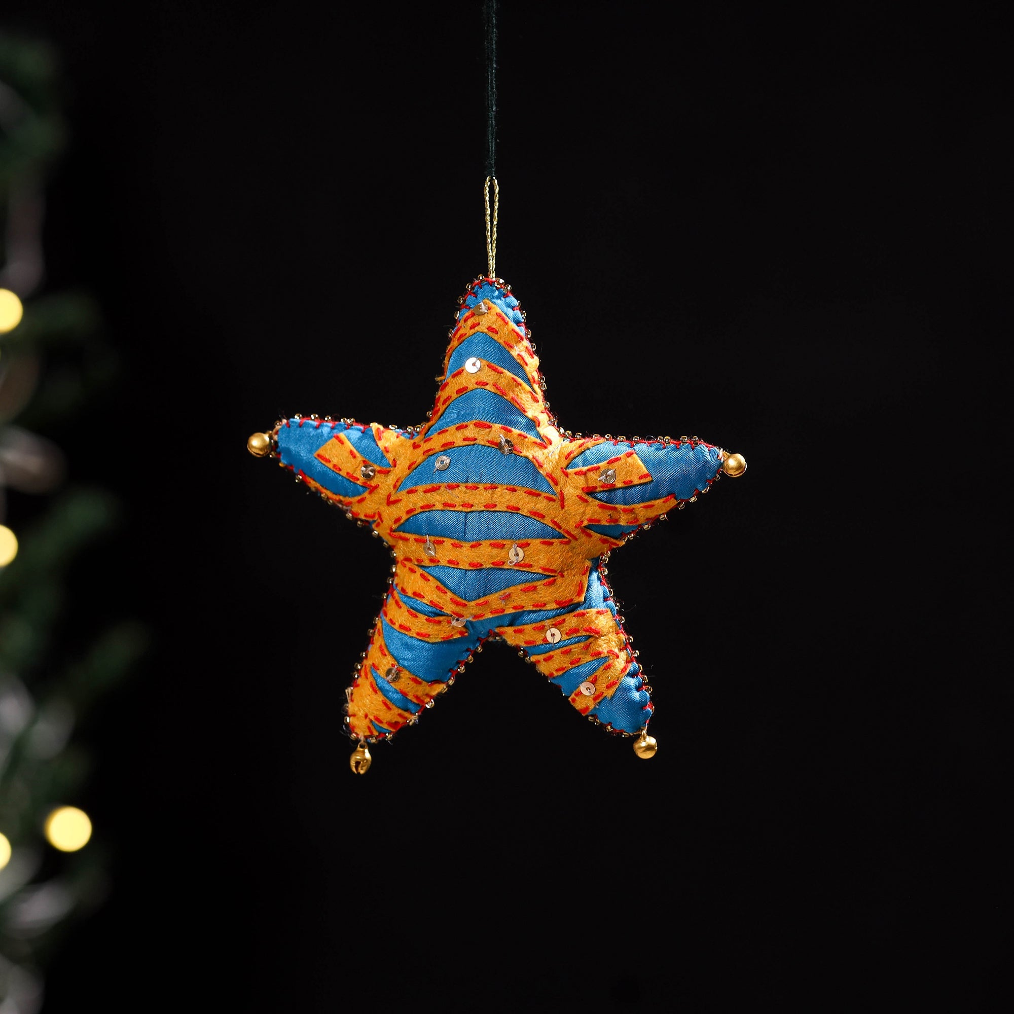 Yellow - star - hand embroidered felt christmas decor
