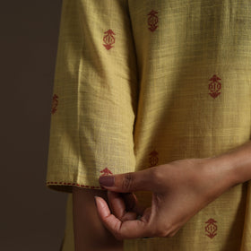 Straight cotton hand embroidered jacquard kurta for women