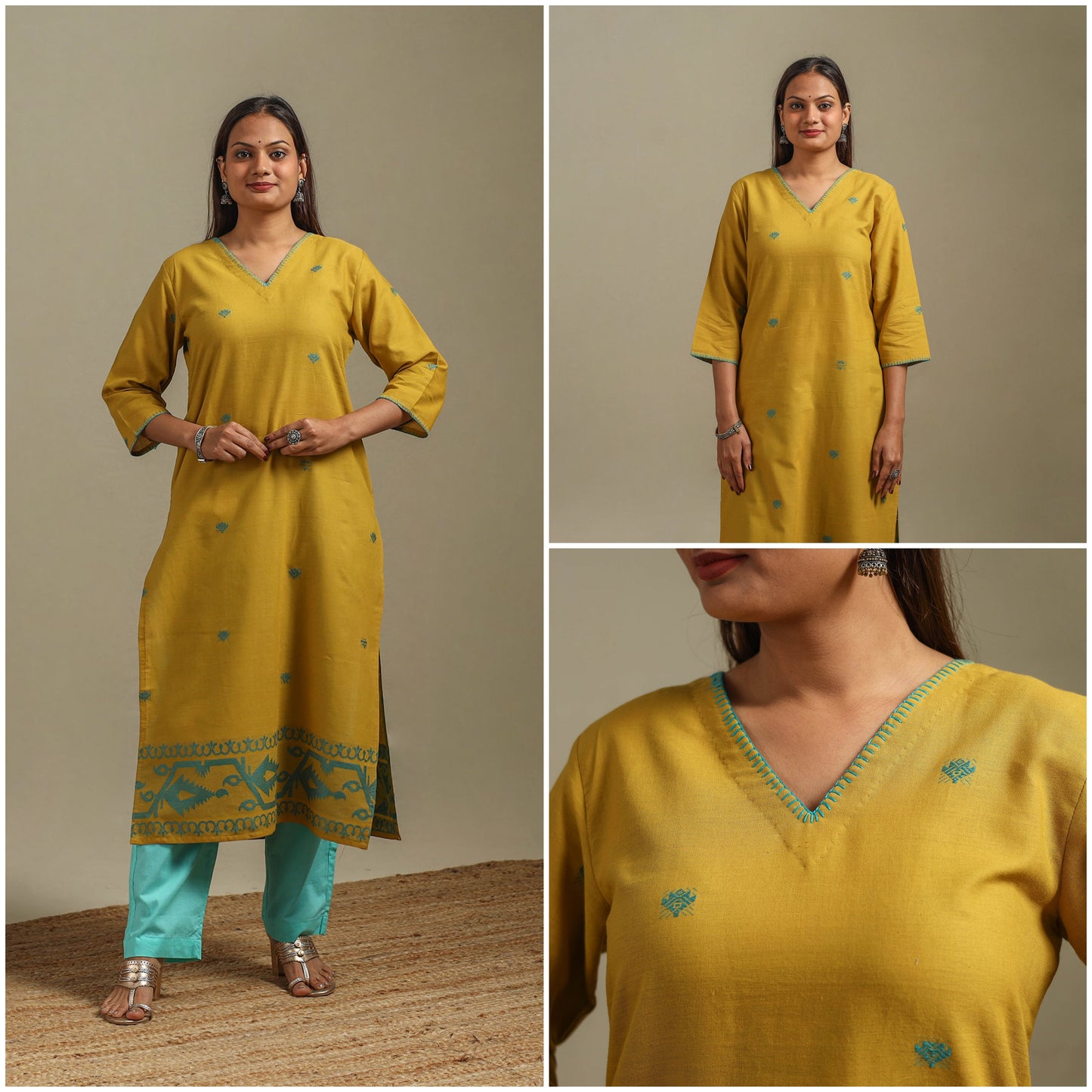 Straight cotton hand embroidered jamdani border thread buti
