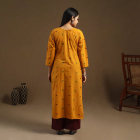 Yellow Straight Cotton Jacquard Kurta for Women