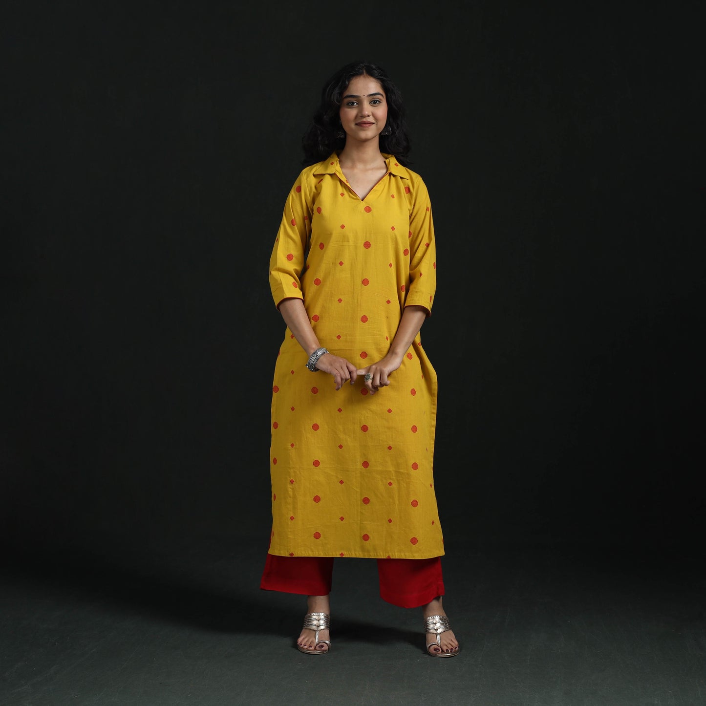 Straight cotton jacquard kurta for women 05 - handcrafted