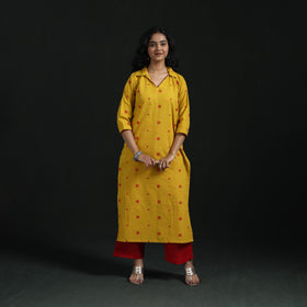 Straight cotton jacquard kurta for women 05 - handcrafted