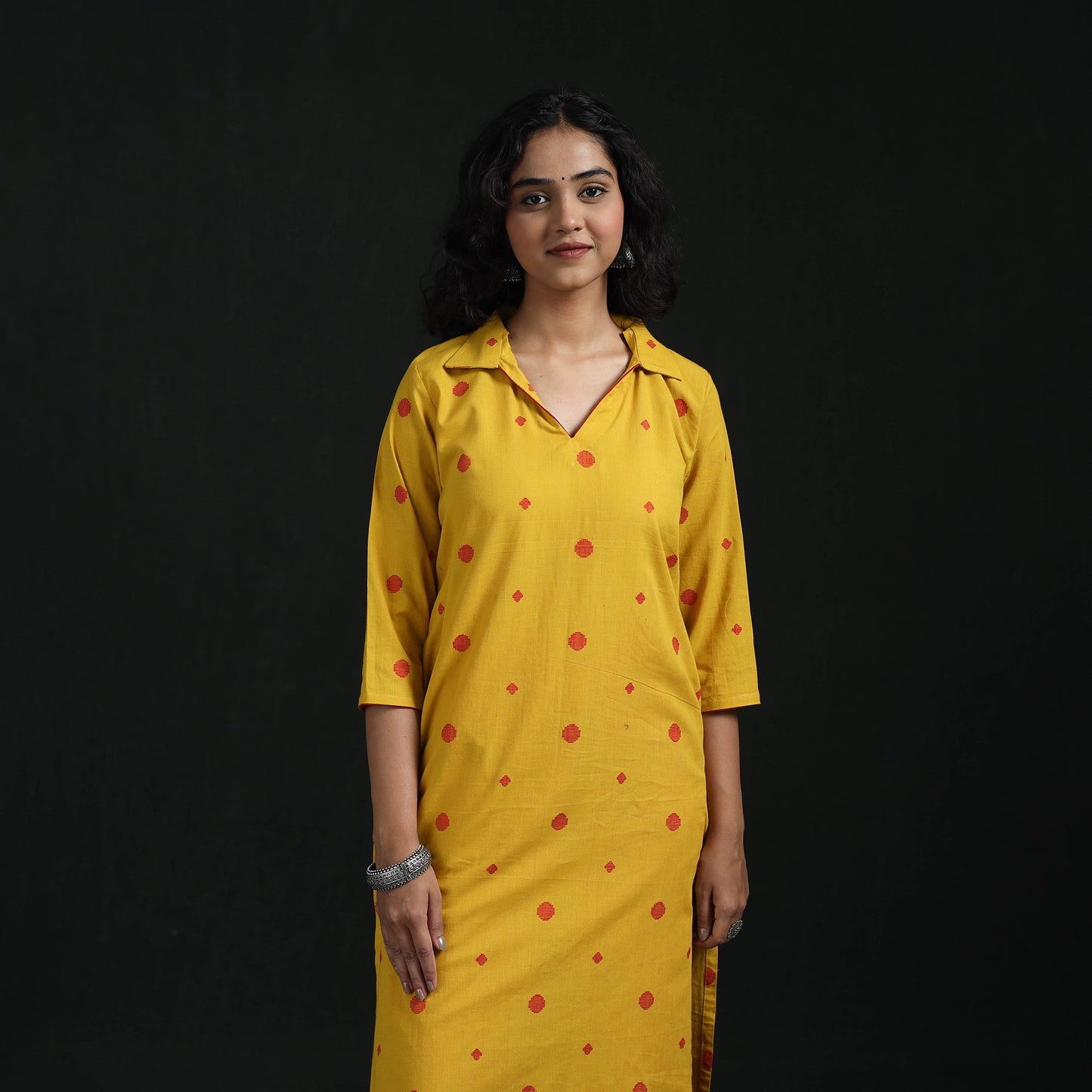 Straight cotton jacquard kurta for women 05 - handcrafted