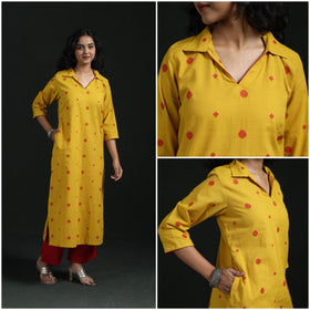 Straight cotton jacquard kurta for women 05 - handcrafted