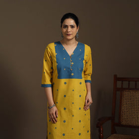 Straight cotton patchwork jacquard kurta for women 12