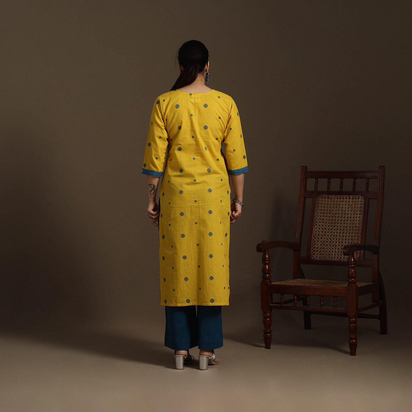 Straight cotton patchwork jacquard kurta for women 12