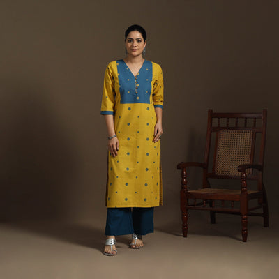 Straight cotton patchwork jacquard kurta for women 12