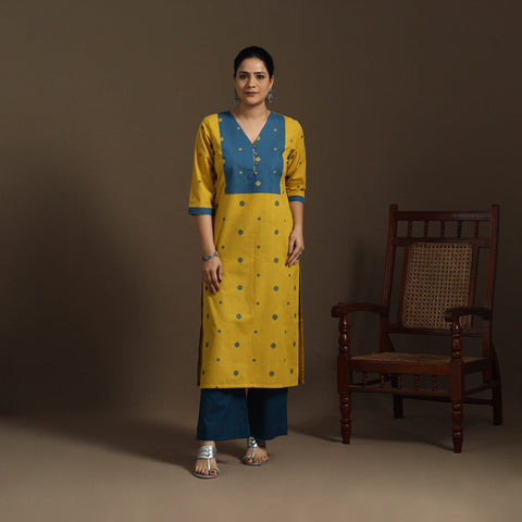 Straight cotton patchwork jacquard kurta for women 12