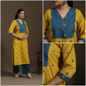 Straight cotton patchwork jacquard kurta for women 12